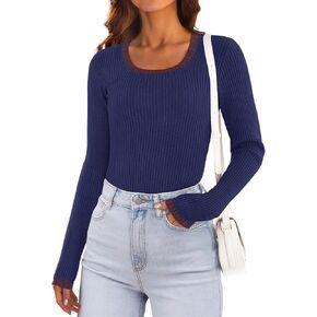 MEROKEETY Women's Long Sleeve Ribbed Knit Bodysuits Scoop Neck Slimming Fit Fall Trendy Sweater Tops in Saudi Arabia