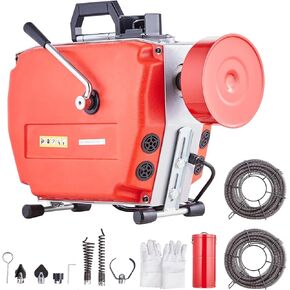 VEVOR 120FT x 7/8 Inch Drain Cleaner Machine, 420W Electric Sewer Snake Auger Manual Feed - with 6 Cutters, 2 Steel Cables (120' x 7/8" and 18' x 3/8") & CW/CCW Control for 1.9" to 6" Pipes