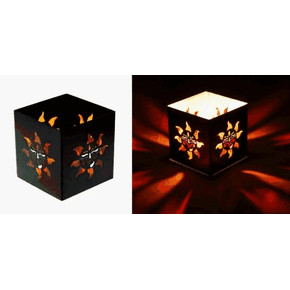 Square Sun with Face Black Metal Tealight Candle Holder - 3" x 3" (Candleholder / Celestial)