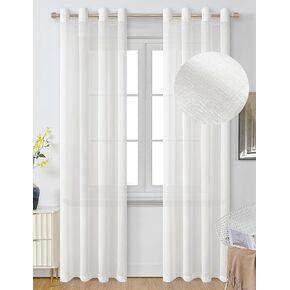 White Linen Sheer Curtains for Living Room Curtains 84 Inches Long, Boho White Curtains for Bedroom 2 Panels Each 52" W X 84" L White