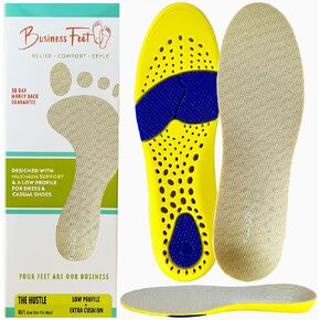 The Hustle! Thin Insoles Gel & Breathable Foam Inserts Designed by Business Feet® for Minimal Crowding in Dress Shoes & Casual Shoes Foot Pain Relief - XL/Large (Mens 9-13.5, Womens 9.5-14)