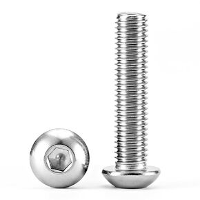 M10-1.5 x 70mm Button Head Socket Cap Screws Bolts, 304 Stainless Steel, Metric Machine Fully Threaded, Allen Hex Drive, Bright Finish, 6PCS
