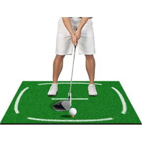 BKF 5x5 ft Golf Mat, Golf Hitting Mat Swing Positon Teaching with Driving Range Alignment Line Practice Outdoor Indoor Artificial Turf, Golf Accessories Gift for Golfers