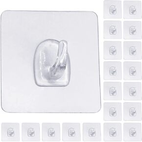 Adhesive Hooks, Heavy Duty Utility Hooks 20 lb(Max) Waterproof and Oilproof Removable, 20 Pack Seamless Hooks Reusable Wall Hook for Kitchen Bathroom Bedroom Office
