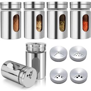 6 Pack Salt and Pepper Shakers, 80ml Spice Jars with Shaker lids, Salt Shakers Glass with Adjustable Pour Holes, Stainless Steel Seasoning Containers, Spice Bottles Glass for Kitchen