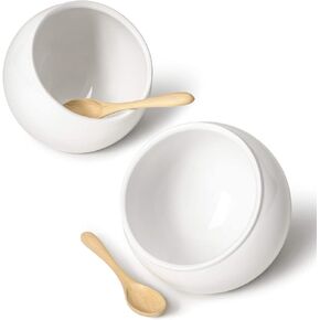 LE TAUCI Salt Pig Ceramic Set with Wooden Spoons, 12 Oz Salt Cellar, 4.8 Inch Salt Crock, Fit a Large hand, Wide-Mouth Salt Box, Salt and Pepper Shaker, Set of 2, White