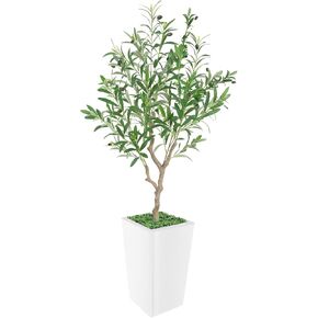 Artificial Olive Tree 5FT, 2 Pack Faux Olive Tree with Tall White Planter, Realistic Leaves & Natural Wood Trunk, Ideal for Home Decor and Housewarming Gift