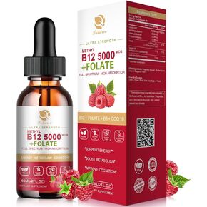Vitamin B12 Sublingual Drops Vegan B12 Vitamins Liquid - 5000 mcg Methylcobalamin, 3000 mcg Adenosyl & 2000 mcg Hydroxy B12, Energy, Focus, Mood & Immune Support - 2 Month Supply, 2 fl oz