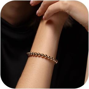 Kainier Gold Beaded Bracelets for Women 14K Gold Plated Chain Bracelets Strand Non Tarnish Chunky Dainty Link Stackable Beads ball Bracelet 8/12/16mm