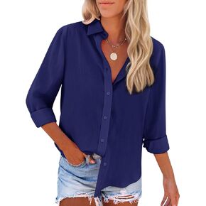 siliteelon Button Down Shirts for Women Dress Shirts Long Sleeve Wrinkle-Free Blouse Casual Solid Office Work Tunic Top