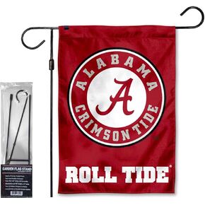 Alabama Crimson Tide Circle Logo Garden Banner Flag with Stand Pole Holder