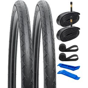 YUNSCM 2-PCS 700C Bike Tires 700x38C/40-622 and 700C Heavy Duty Bike Tubes Presta Valve with 2 Rim Strips Compatible with 700x36C 700x37C 700x38C 700x39C 700x40C Bike Bicycle Tires and Tubes (W-2113)
