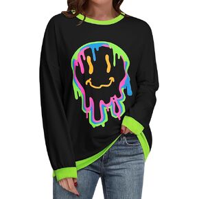 Women Oversized Graphic Sweatshirts Color Block Crew Neck Long Sleeve Shirt Preppy Loose Pullover Tops