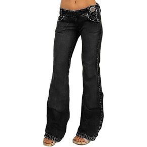 Flamingals Flare Jeans for Women Button Up Low Rise Jeans Stretch Boot Cut Jeans Denim Pants Sky Light Blue M