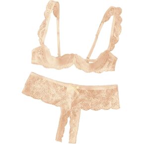 Lilosy Women Sexy White Floral Lace Sheer Lingerie Set Underwire See Through Bra and Panty