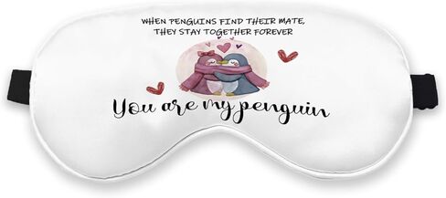Kdqua You are My Penguin Love Eye Mask for Women Wife Girlfriend Boyfriend, Cute Romantic Couple Penguins Silk Blackout Eye Mask for Sleeping, Wedding Gifts Adjustable Straps Lightweight Sleep Mask in Kuwait