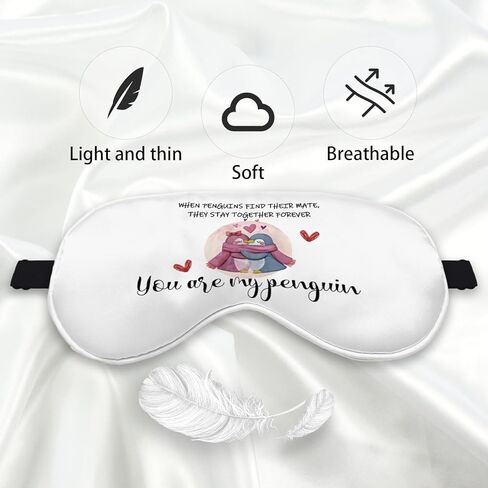 Kdqua You are My Penguin Love Eye Mask for Women Wife Girlfriend Boyfriend, Cute Romantic Couple Penguins Silk Blackout Eye Mask for Sleeping, Wedding Gifts Adjustable Straps Lightweight Sleep Mask in Kuwait