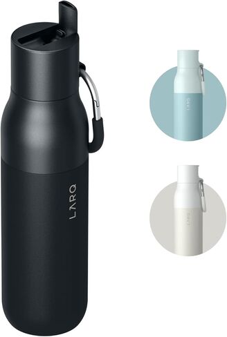 LARQ Bottle Flip Top 17 أونصة - زجاجة مياه معزولة من الفولاذ المقاوم للصدأ مع شفاطة | ترمس، خالي من مادة BPA | زجاجة مياه قابلة لإعادة الاستخدام للرياضة وصالة الألعاب الرياضية والسفر | يحافظ على المشروبات باردة لمدة 24 ساعة، أسود سبج in Kuwait