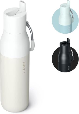 LARQ Bottle Flip Top 17 أونصة - زجاجة مياه معزولة من الفولاذ المقاوم للصدأ مع شفاطة | ترمس، خالي من مادة BPA | زجاجة مياه قابلة لإعادة الاستخدام للرياضة وصالة الألعاب الرياضية والسفر | يحافظ على المشروبات باردة لمدة 24 ساعة، أسود سبج in Kuwait
