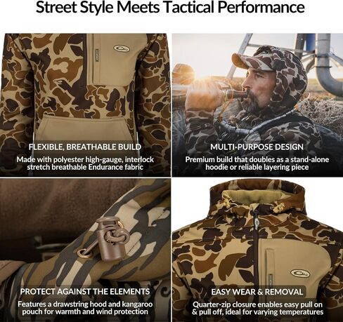 سترة Drake Waterfowl للرجال MST Endurance Hunting بغطاء للرأس مبطن بالصوف بسحاب ربع دافئ مع حقيبة كنغر وجيب صدر Magnattach، المدرسة القديمة، مقاس XX-Large in Saudi Arabia