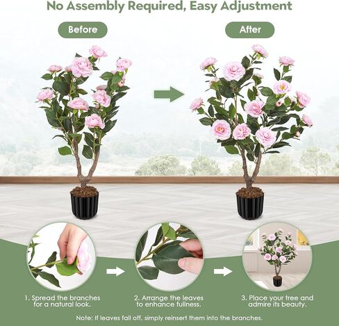 Artificial Camellia Tree for Indoor and Outdoor, Faux Flower Tree Plant in Pot Fake Topiaries for Home Front Porch Decor (2, Orange) in Kuwait