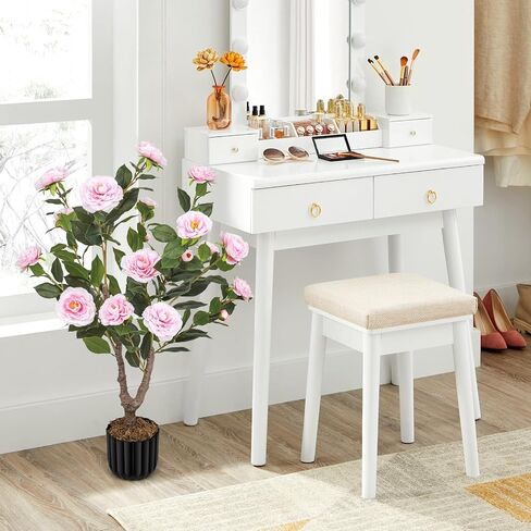 Artificial Camellia Tree for Indoor and Outdoor, Faux Flower Tree Plant in Pot Fake Topiaries for Home Front Porch Decor (2, Orange) in Kuwait