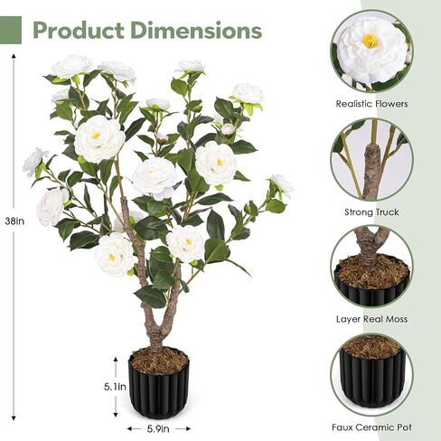 Artificial Camellia Tree for Indoor and Outdoor, Faux Flower Tree Plant in Pot Fake Topiaries for Home Front Porch Decor (2, Orange) in Kuwait