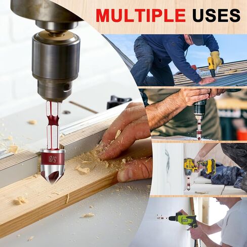 5Pcs Premium Countersink Drill Bit Set, 82 Degree 5 Flute HSS Hex Shank Countersink Drill Bit for Wood, Fiberboard, Plastic, Soft Metals, etc. Sizes 1/4", 3/8", 1/2", 5/8", 3/4", with Aluminum Case in Saudi Arabia