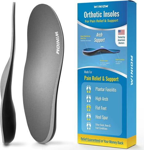 Orthotic Insoles for Plantar Fasciitis - Arch Support, Shock Absorption, Shoe Inserts for Men & Women - Relieve Heel & Foot Pain, Ideal for Flat Feet (Black, M 10-10.5 / W 12-12.5) in Saudi Arabia