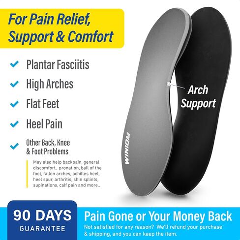Orthotic Insoles for Plantar Fasciitis - Arch Support, Shock Absorption, Shoe Inserts for Men & Women - Relieve Heel & Foot Pain, Ideal for Flat Feet (Black, M 10-10.5 / W 12-12.5) in Saudi Arabia