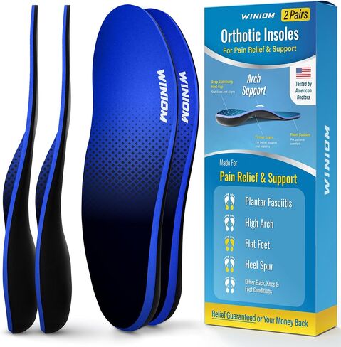 Orthotic Insoles for Plantar Fasciitis - Arch Support, Shock Absorption, Shoe Inserts for Men & Women - Relieve Heel & Foot Pain, Ideal for Flat Feet (Black, M 10-10.5 / W 12-12.5) in Saudi Arabia