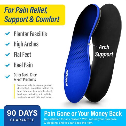 Orthotic Insoles for Plantar Fasciitis - Arch Support, Shock Absorption, Shoe Inserts for Men & Women - Relieve Heel & Foot Pain, Ideal for Flat Feet (Black, M 10-10.5 / W 12-12.5) in Saudi Arabia