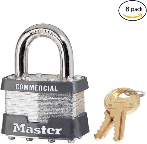 6 Pack Master Lock 1KA-2006 1-3/4" Wide Keyed Alike Commercial Grade Laminated Padlock with 15/16" Shackle Height - Keyed to 2006 Key Code in Saudi Arabia