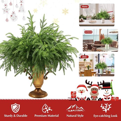 12 قطعة من فروع الصنوبر نورفولك الاصطناعية مقاس 45.72 سم نباتات بلاستيكية لعيد الميلاد ديكور سيقان خضراء صناعية من الصنوبر نباتات صناعية خارجية مقاومة للأشعة فوق البنفسجية لعيد الميلاد في الأماكن المغلقة، ديكور منزلي للشرفة الأمامية (12، 18 بوصة) in Kuwait