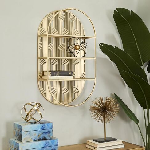 رف جداري CosmoLiving من Cosmopolitan معدني هندسي بيضاوي 3 مستويات بنمط قوس، 40.64 سم × 15.24 سم × 71.12 سم، ذهبي in Saudi Arabia