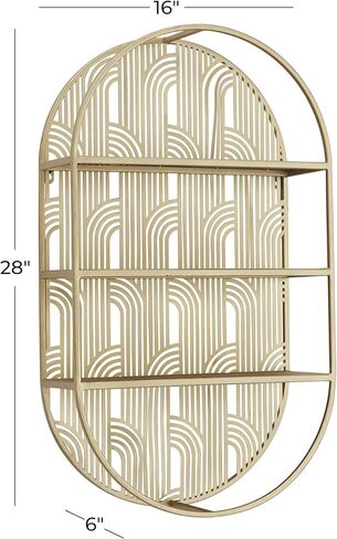 رف جداري CosmoLiving من Cosmopolitan معدني هندسي بيضاوي 3 مستويات بنمط قوس، 40.64 سم × 15.24 سم × 71.12 سم، ذهبي in Saudi Arabia