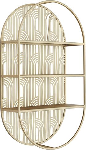 رف جداري CosmoLiving من Cosmopolitan معدني هندسي بيضاوي 3 مستويات بنمط قوس، 40.64 سم × 15.24 سم × 71.12 سم، ذهبي in Saudi Arabia