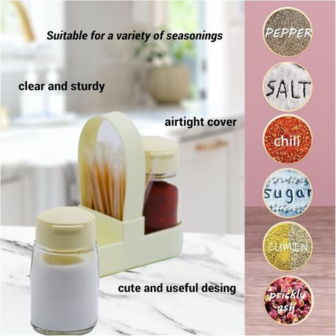Glass Salt and Pepper Shakers Set Clear Salt Containers for Gifts Set Of 2 (White with Holder) in Saudi Arabia