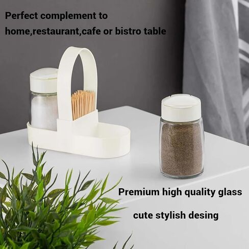 Glass Salt and Pepper Shakers Set Clear Salt Containers for Gifts Set Of 2 (White with Holder) in Saudi Arabia