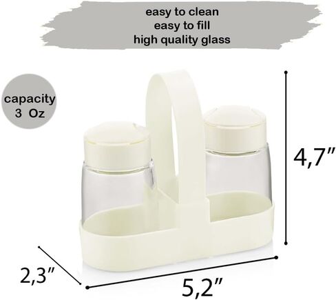 Glass Salt and Pepper Shakers Set Clear Salt Containers for Gifts Set Of 2 (White with Holder) in Saudi Arabia