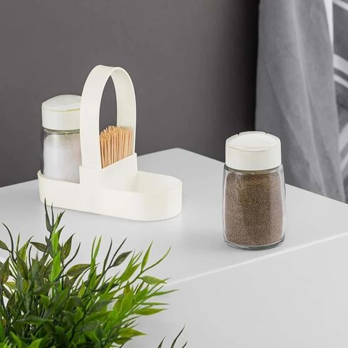 Glass Salt and Pepper Shakers Set Clear Salt Containers for Gifts Set Of 2 (White with Holder) in Saudi Arabia