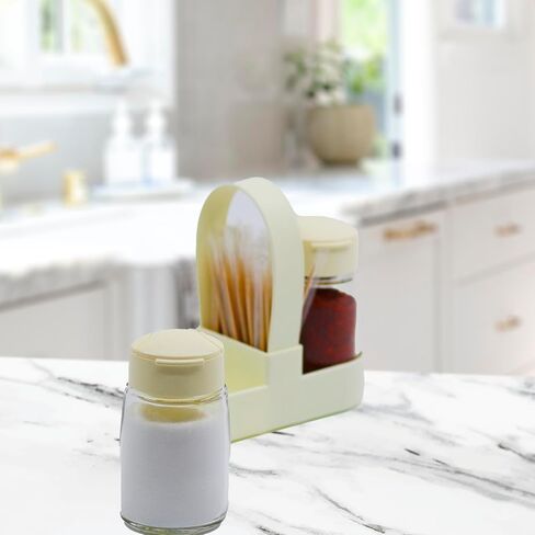 Glass Salt and Pepper Shakers Set Clear Salt Containers for Gifts Set Of 2 (White with Holder) in Saudi Arabia