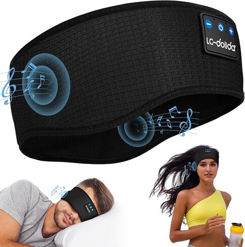 LC-dolida Sleep Headphones Bluetooth Headband Music Band Wireless Cozy Headband Headphones with Thin HD Stereo Speakers Perfect for Side Sleepers, Sport, Yoga, Travel (Classic Black) in Saudi Arabia