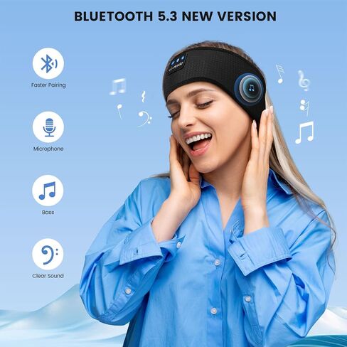 LC-dolida Sleep Headphones Bluetooth Headband Music Band Wireless Cozy Headband Headphones with Thin HD Stereo Speakers Perfect for Side Sleepers, Sport, Yoga, Travel (Classic Black) in Saudi Arabia