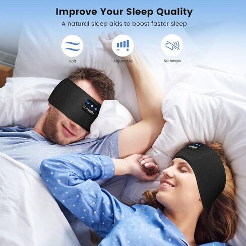 LC-dolida Sleep Headphones Bluetooth Headband Music Band Wireless Cozy Headband Headphones with Thin HD Stereo Speakers Perfect for Side Sleepers, Sport, Yoga, Travel (Classic Black) in Saudi Arabia