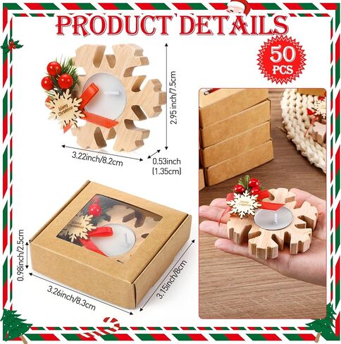 50 Pcs Christmas Wood Candle Holders Bulk Snowflake Tealight Candle Table Centerpiece Church Candle Holders Christmas Candle Favors Souvenirs for Guest Christmas Home Weeding Decor (Light) in Saudi Arabia