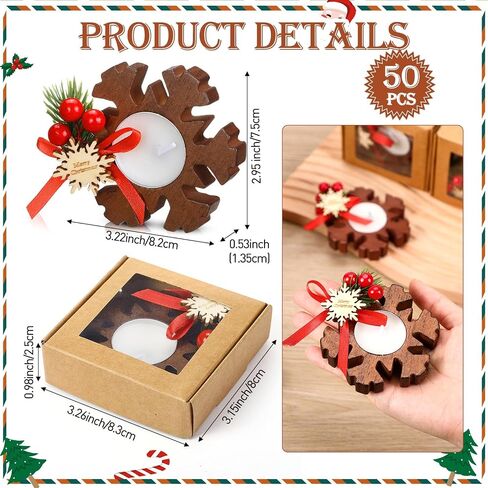 50 Pcs Christmas Wood Candle Holders Bulk Snowflake Tealight Candle Table Centerpiece Church Candle Holders Christmas Candle Favors Souvenirs for Guest Christmas Home Weeding Decor (Light) in Saudi Arabia