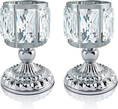 Gold Crystal Candle Holders for Table Centerpiece Tealight Candle Holder Dining Table Centerpiece Table Decorations Wedding Coffee Gold Table Decor Home (2 Pack, Silver) in Kuwait