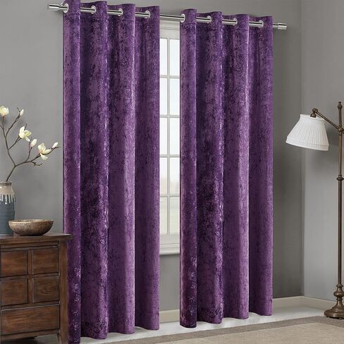 Fredsure Distressed Velvet Window Curtains Pair, Purple 50"x84" in Saudi Arabia