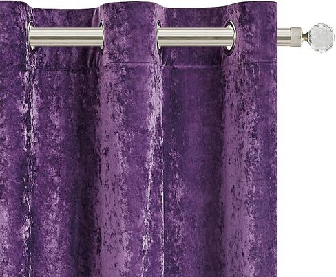 Fredsure Distressed Velvet Window Curtains Pair, Purple 50"x84" in Saudi Arabia